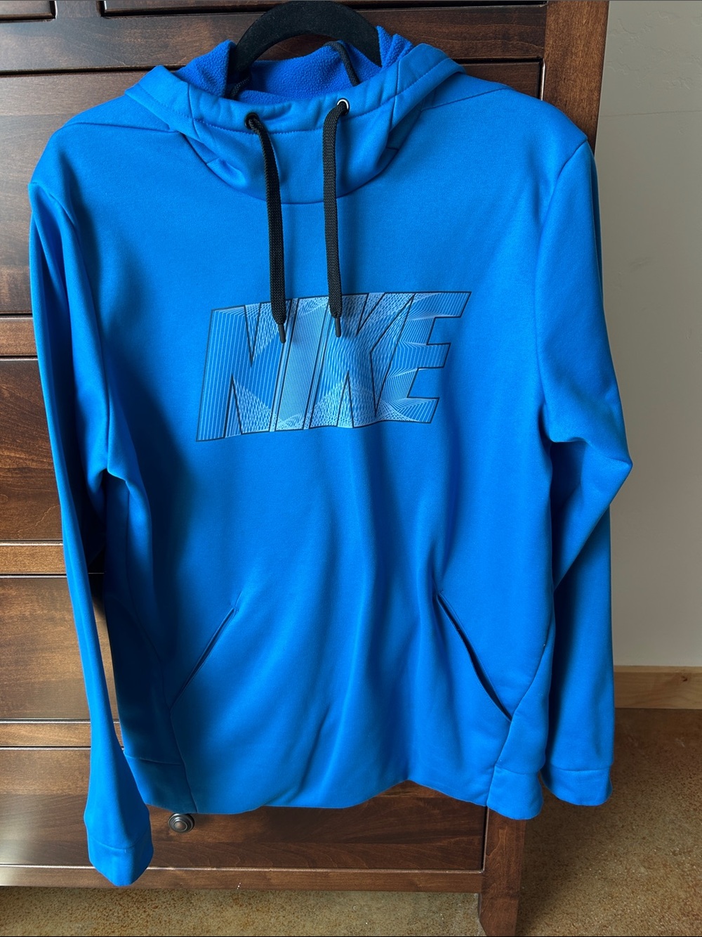 Nike Men’s Royal Blue Crewneck Hoodie with Black Drawstrings
